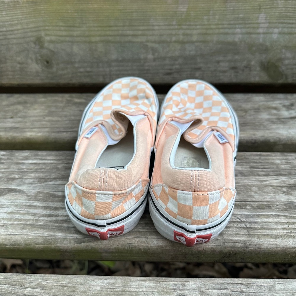 Vans Classic Slip On Peach White Checkerboard Skate Sneakers Womens 7.5 Mens 6.0 - Picture 3 of 8